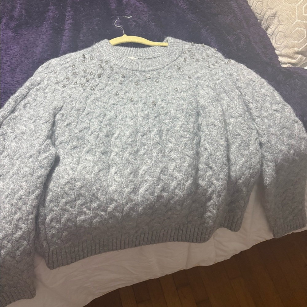 a new day Light Gray Embellished Sweater